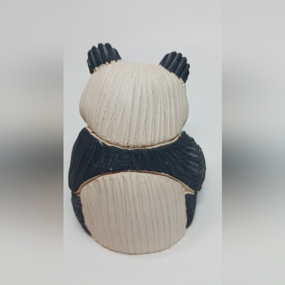 Artesania Rinconada Black White Sitting Panda Bear Clay Figurine 3” Uruguay - Picture 3 of 5